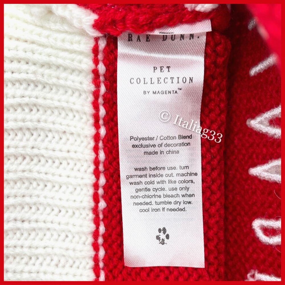 Rae Dunn Dog Sweater PAW HUMBUG Sz XSmall Winter Coat Clothing Red & Cream NEW - Picture 8 of 10